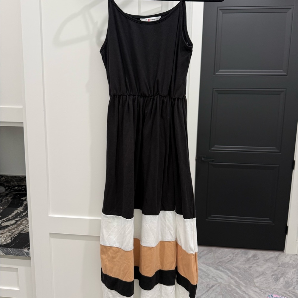PatPat Black Maxi Dress with White and Tan Stripes